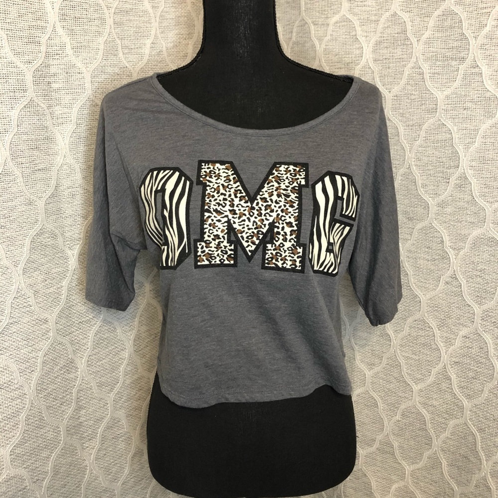 Jetset Grey "OMG" Animal Print Crop Top grey Medium